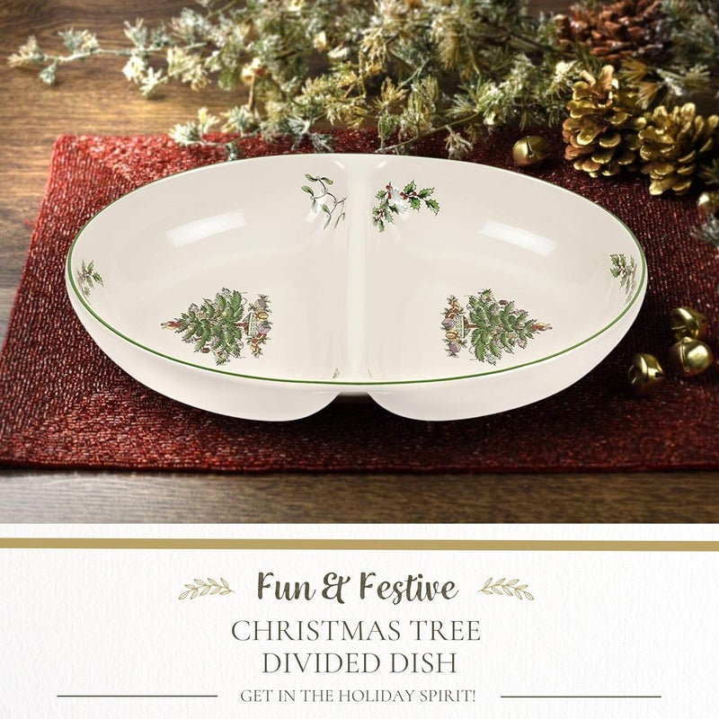 Spode Christmas Tree Divided Dish  115 Festive Serving Tray for Holiday Parties Seasonal Events  Fine Earthenware Decorative Christmas Dinnerware Microwave  Dishwasher Safe - Image 2
