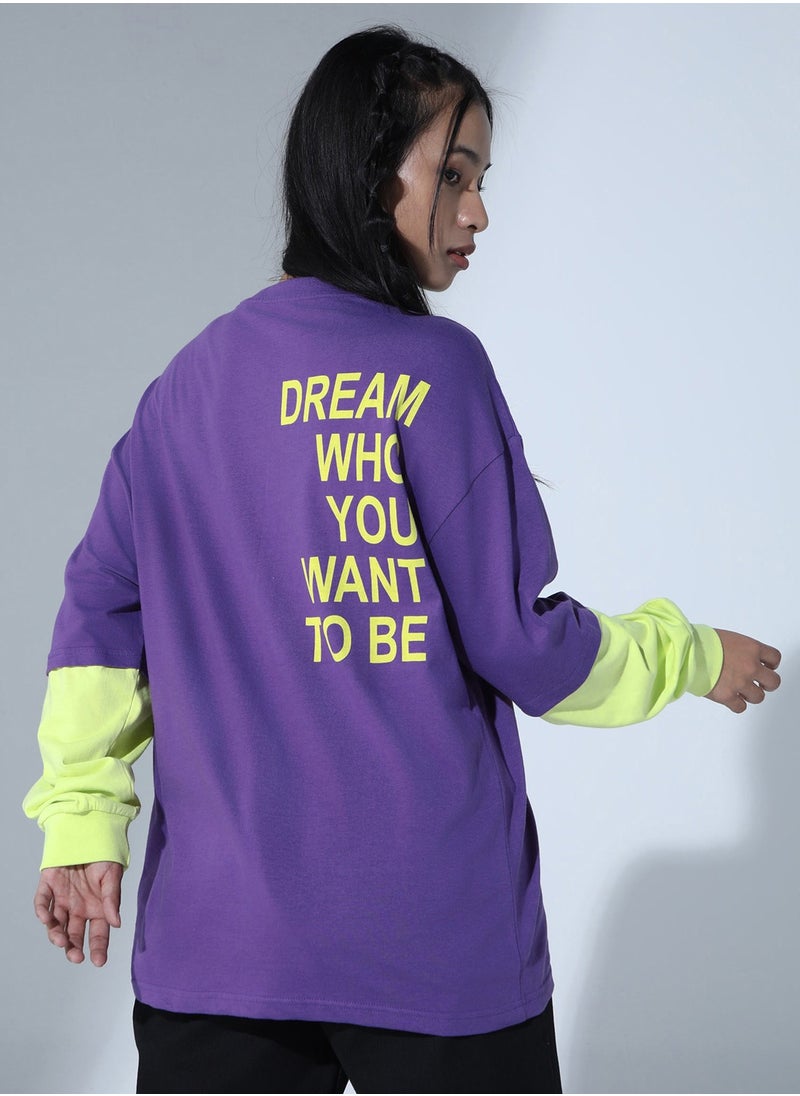 Hubberholme Relaxed Fit Purple Typography T-Shirt for Women  - Image 5