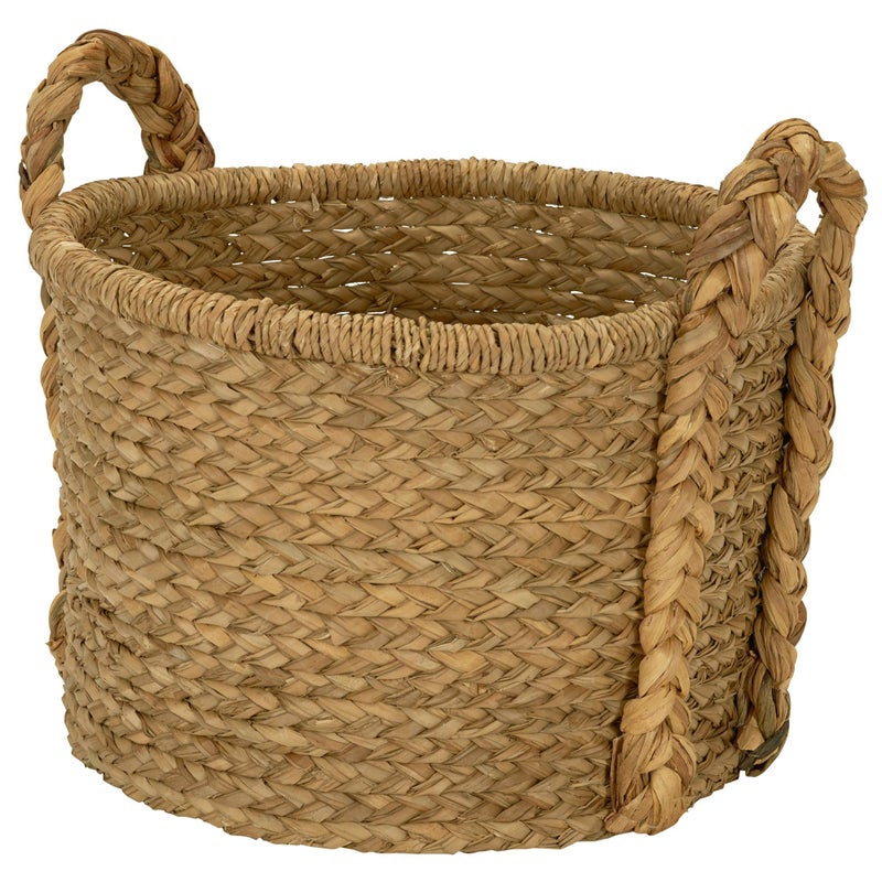 Household Essentials Large Wicker Floor Storage Basket with Braided Handle Light Brown 19x 25