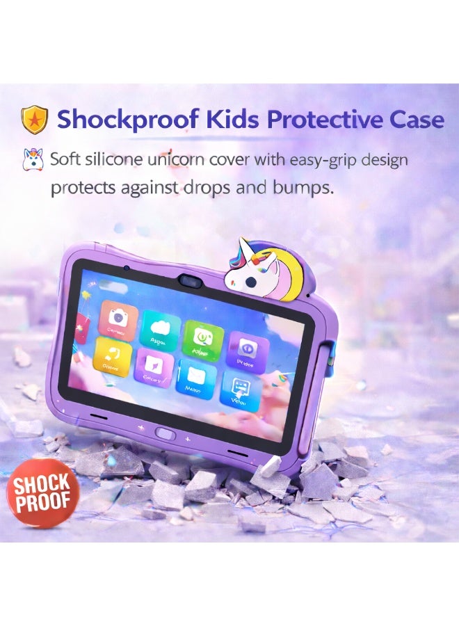 Modio Tab M71 Kids Tablet 7 Inch HD Display, 6GB RAM + 128GB ROM, Dual Camera, 3000mAh Battery, Shockproof Unicorn Case with Stylus & Accessories – Purple - Image 5