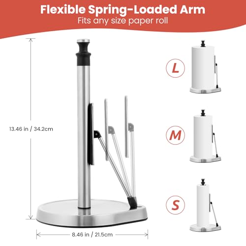DAILY ART Dailyart Paper Towel Holder for One Hand Tear - Countertop with Tension Arm & Non Slip Weighted Base, Stainless Steel Paper Towel Holder Stand for Kitchen Bathroom, Black - Image 4