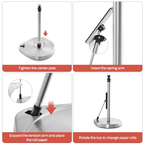 DAILY ART Dailyart Paper Towel Holder for One Hand Tear - Countertop with Tension Arm & Non Slip Weighted Base, Stainless Steel Paper Towel Holder Stand for Kitchen Bathroom, Black - Image 5