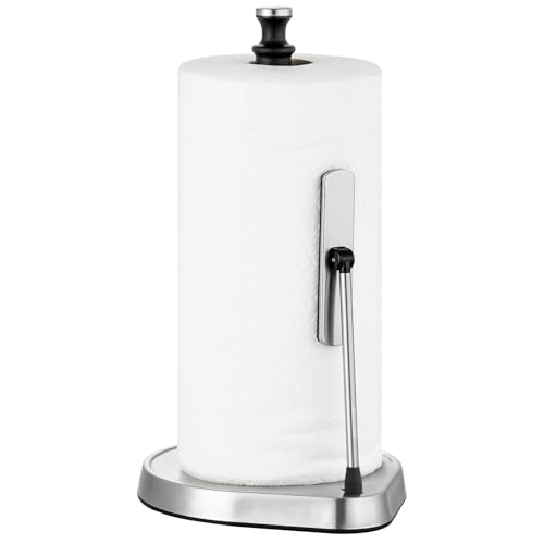 DAILY ART Dailyart Paper Towel Holder for One Hand Tear - Countertop with Tension Arm & Non Slip Weighted Base, Stainless Steel Paper Towel Holder Stand for Kitchen Bathroom, Black - Image 1