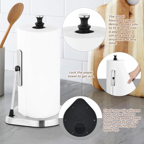 DAILY ART Dailyart Paper Towel Holder for One Hand Tear - Countertop with Tension Arm & Non Slip Weighted Base, Stainless Steel Paper Towel Holder Stand for Kitchen Bathroom, Black - Image 2