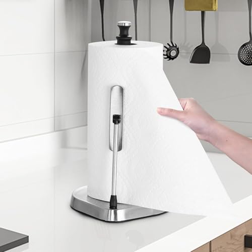 DAILY ART Dailyart Paper Towel Holder for One Hand Tear - Countertop with Tension Arm & Non Slip Weighted Base, Stainless Steel Paper Towel Holder Stand for Kitchen Bathroom, Black - Image 3