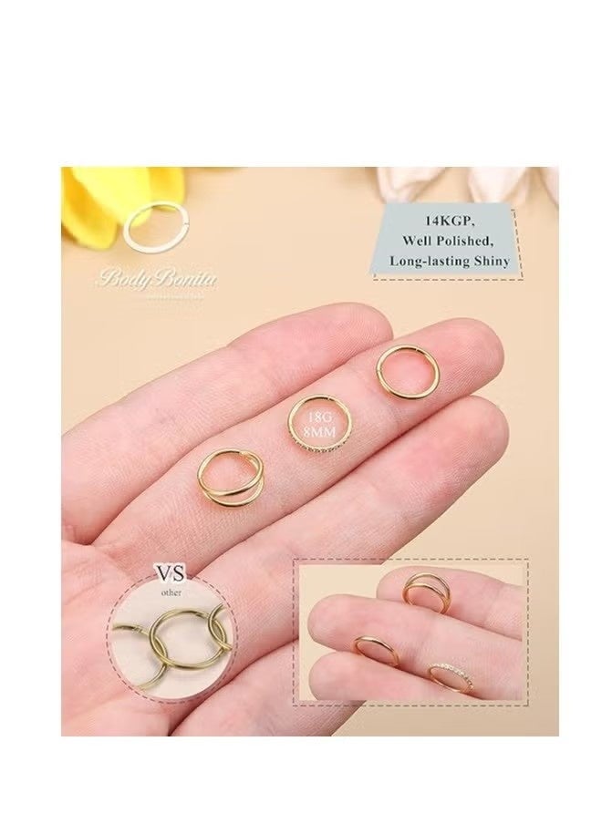 3 حلقات أنف - حلقات أنف مزدوجة من الفولاذ الجراحي 316L، مقاسات 16G/18G/20G، مزودة بمفصلات وأحجار زركونيا مكعبة، مناسبة لثقب الأذن، وثقب الحاجز الأنفي، وثقب الشفة، وثقب الغضروف، وثقب الحلزون، وثقب الروك، وثقب التراغوس، وثقب الدايث، بأحجام 7 مم/8 مم/9 مم/10 مم - Image 5
