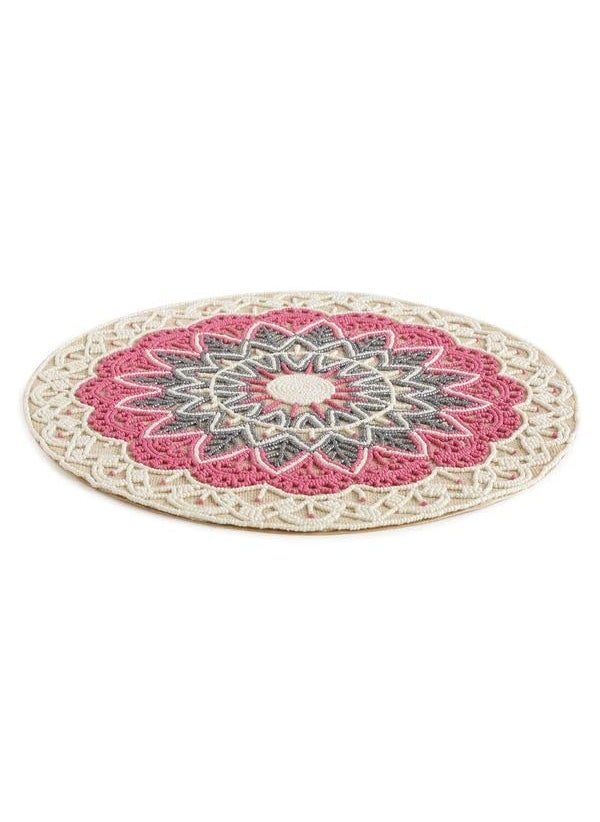 Good Vibes Pink Hand Beaded Jute Table Mat Place MatsRound Table MatEmbroidered Table MatRound Beaded Table MatsCutwork Design Dining Table MatsDressing Table MatsBed Side Table matsPink 14 Inches  - Image 4