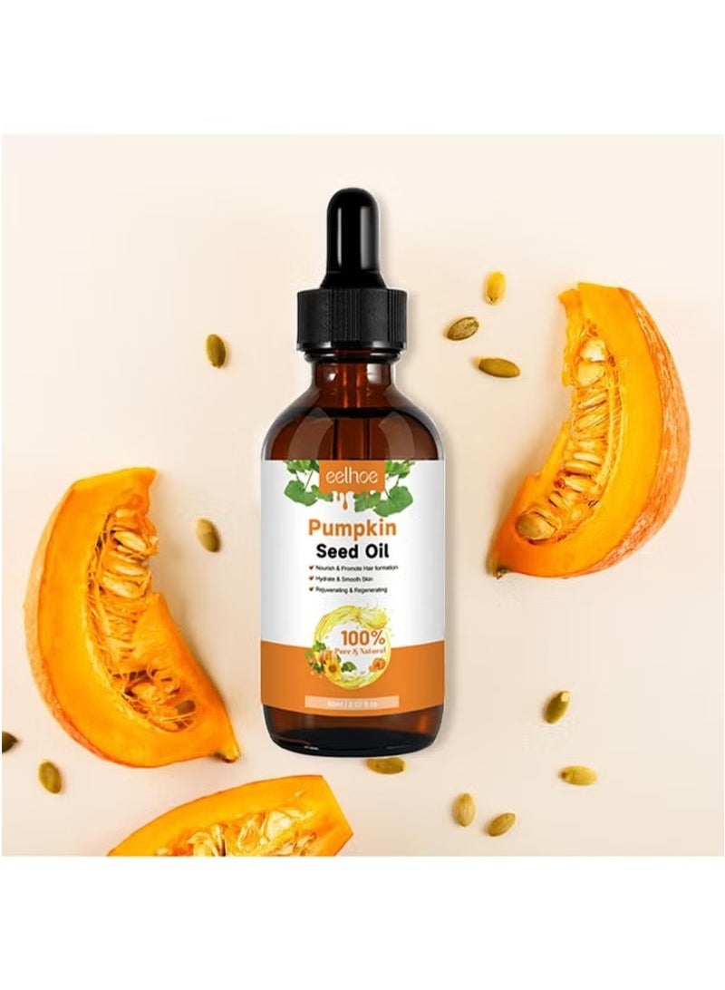 EELHOE Pumpkin Seed Oil, Organic Pumpkin Oil for Hair Growth, Pure Cold Pressed Hair Oil Nourishes Dry Damaged Hair and Moisturizes Skin, Pumpkin Essential Oil for Face Skin Care Hair Loss Treatment-60ml - Image 5