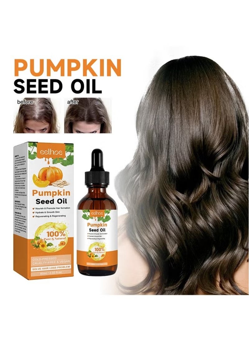 EELHOE Pumpkin Seed Oil, Organic Pumpkin Oil for Hair Growth, Pure Cold Pressed Hair Oil Nourishes Dry Damaged Hair and Moisturizes Skin, Pumpkin Essential Oil for Face Skin Care Hair Loss Treatment-60ml - Image 3