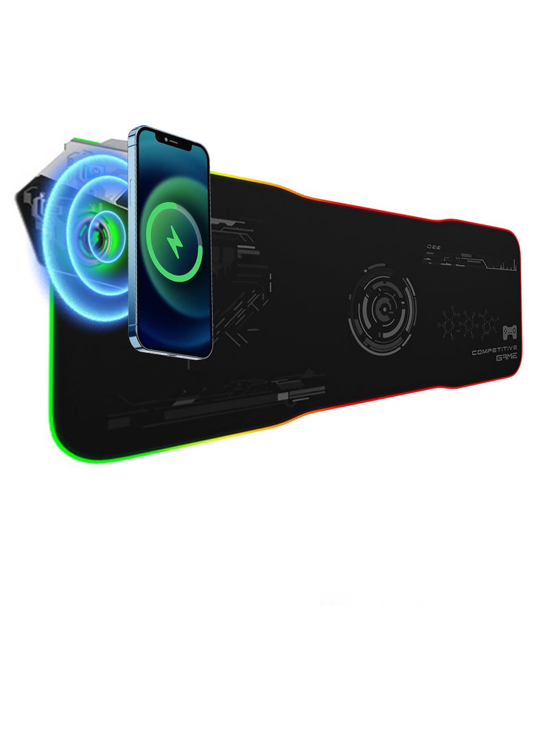 SYOSI Wireless Charging Gaming Mouse Pad, 45W Charging RGB Mouse Pad for Desk, Type-C Fast Charging Port Mouse Mat for Phone LaptopHeadset, Computer Non-Slip Mouse Pad for Office, Extra Large Mousepad Base - Image 2