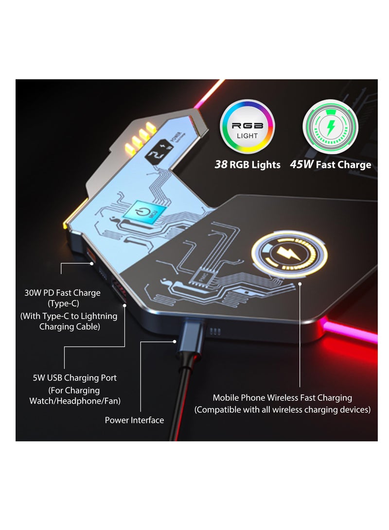 SYOSI Wireless Charging Gaming Mouse Pad, 45W Charging RGB Mouse Pad for Desk, Type-C Fast Charging Port Mouse Mat for Phone LaptopHeadset, Computer Non-Slip Mouse Pad for Office, Extra Large Mousepad Base - Image 4
