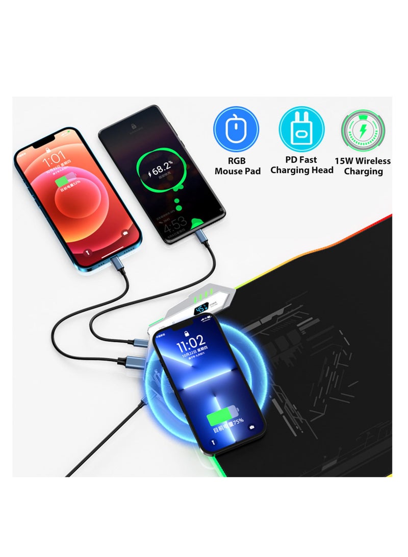 SYOSI Wireless Charging Gaming Mouse Pad, 45W Charging RGB Mouse Pad for Desk, Type-C Fast Charging Port Mouse Mat for Phone LaptopHeadset, Computer Non-Slip Mouse Pad for Office, Extra Large Mousepad Base - Image 5