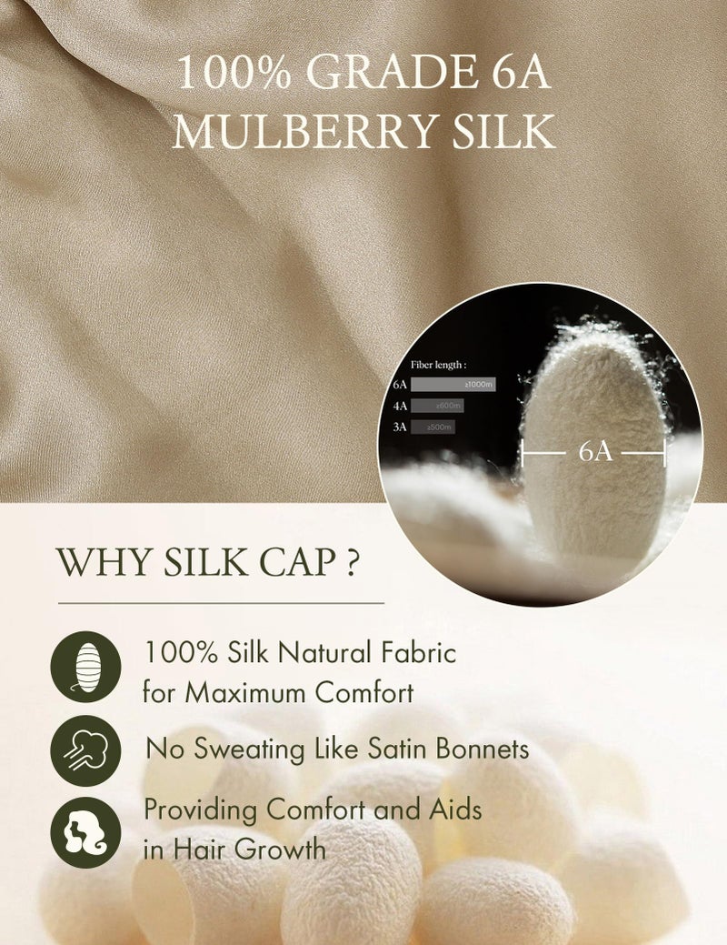 LilySilk Extra Long Silk Bonnet Sleep Cap for Women Soft Adjustable Hair Bonnet for Braids,Curly,Long Hair- Soft Elastic Band, Taupe - Image 5