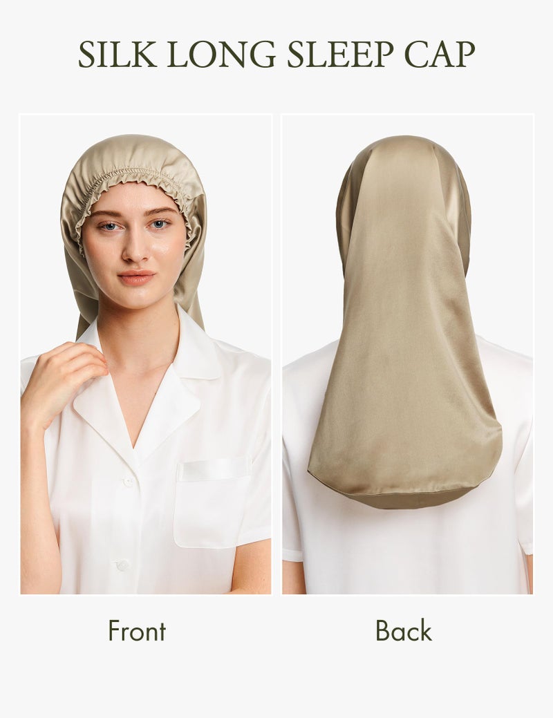LilySilk Extra Long Silk Bonnet Sleep Cap for Women Soft Adjustable Hair Bonnet for Braids,Curly,Long Hair- Soft Elastic Band, Taupe - Image 4