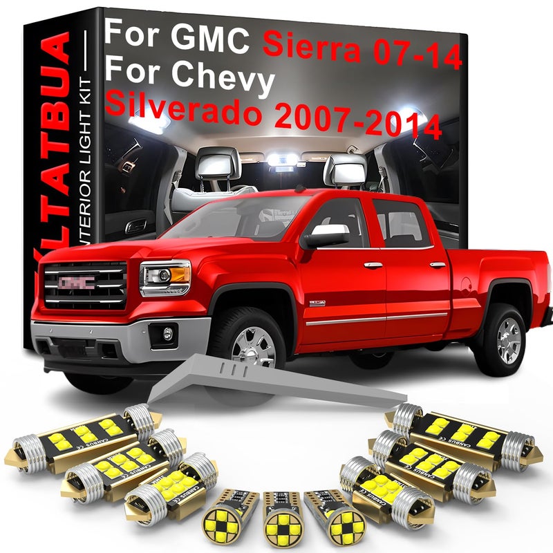 WLTATBUA LED Interior Light Kit Package Replacement for Chevrolet Chevy Silverado GMC Sierra 2007 2008 2009 2010 2011 2012 2013 2014Super Bright 6000K White Bulbs