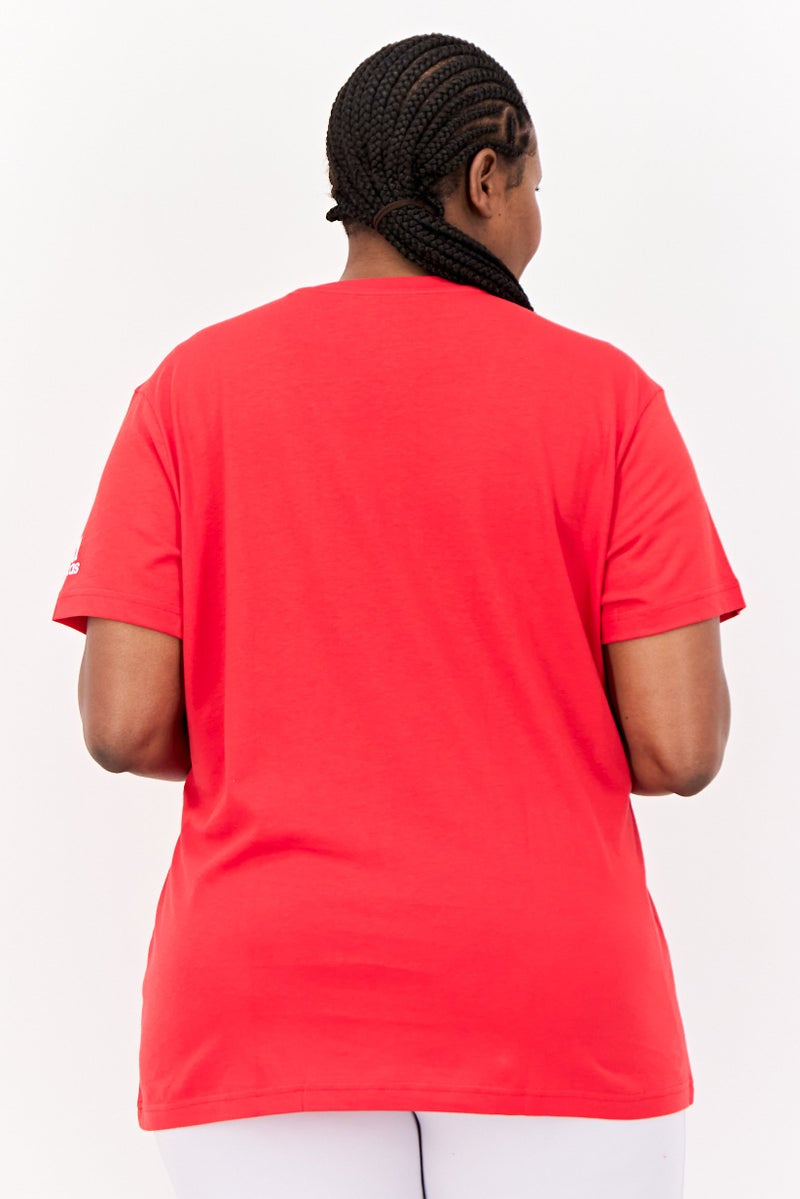 Adidas Women Sportswear Fit Short Sleeve Outdoor T Shirt Red - Image 3