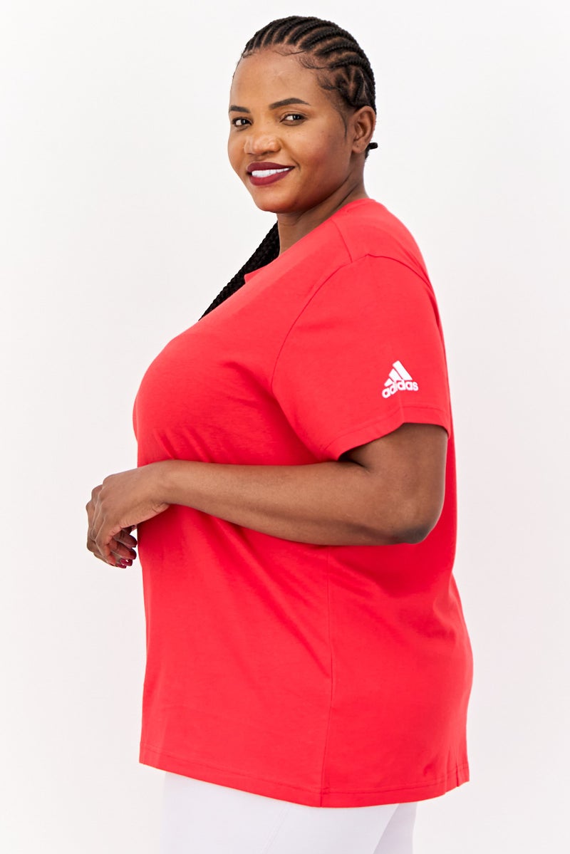 Adidas Women Sportswear Fit Short Sleeve Outdoor T Shirt Red - Image 2