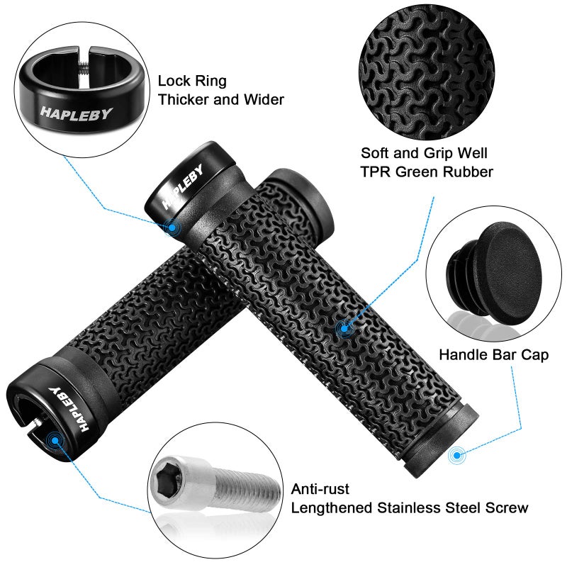 Hapleby Premium Bike Handlebar Grips, Single Lock-on Professional Mountain Bicycle Handlebar Locking Grips with Anti-Slip, 2PCS Screw and 2PCS Allen Wrench for Free - Image 3