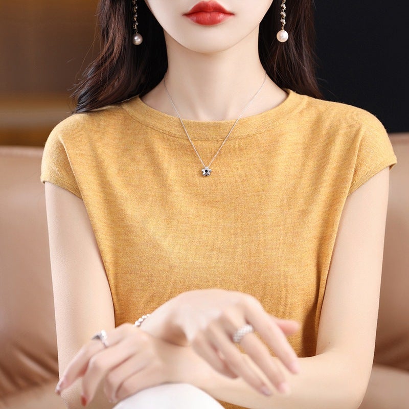 Fine-Imitation Thin Non-Cashmere Short-Sleeved T-Shirt Women'S Top 25 Spring Knitted Women'S Slim-Fit Crewneck Base Vest Summer - Image 4