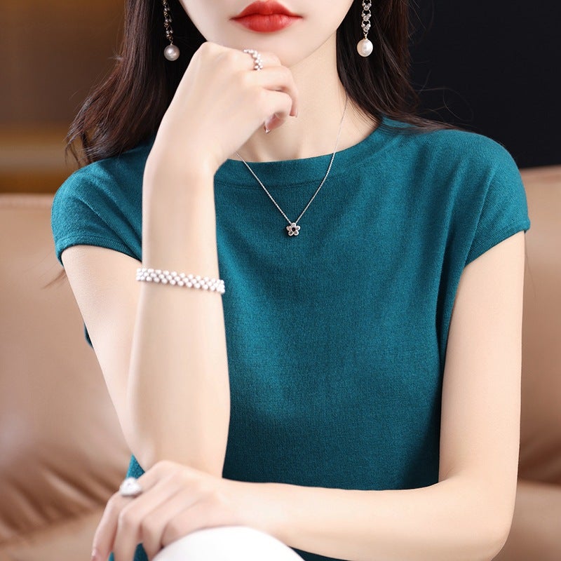Fine-Imitation Thin Non-Cashmere Short-Sleeved T-Shirt Women'S Top 25 Spring Knitted Women'S Slim-Fit Crewneck Base Vest Summer - Image 5