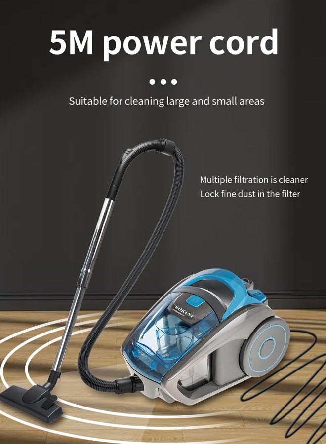 سوكاني مكنسة كهربائية بدون كيس، مكنسة كهربائية عالية الطاقة بقوة ٢٨٠٠ واط، حاوية قمامة سعة ١.٥ لتر، سلك ٥ أمتار، وأدوات متعددة الأسطح للأرضيات والسجاد والشقوق، SK-3372 - Image 4