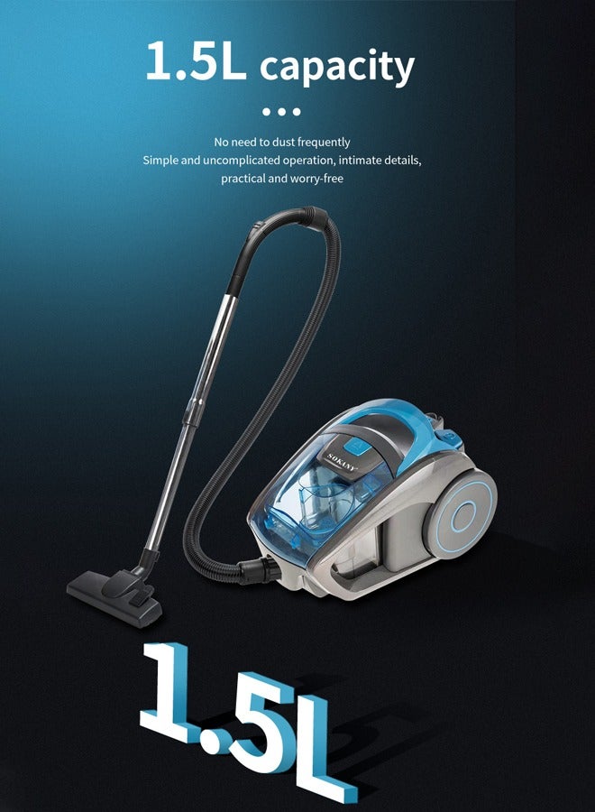 سوكاني مكنسة كهربائية بدون كيس، مكنسة كهربائية عالية الطاقة بقوة ٢٨٠٠ واط، حاوية قمامة سعة ١.٥ لتر، سلك ٥ أمتار، وأدوات متعددة الأسطح للأرضيات والسجاد والشقوق، SK-3372 - Image 5