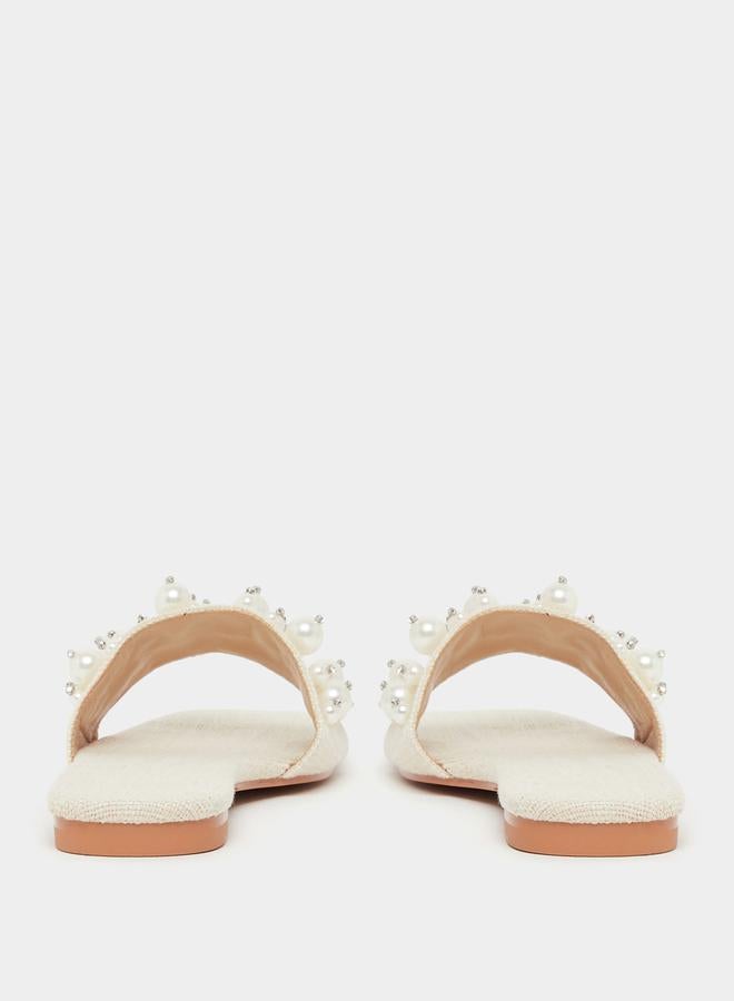 Styli Embellished Faux Pearl Flat Sandals - Image 4