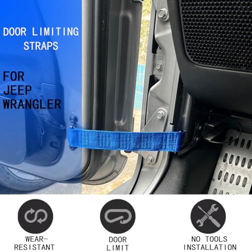 ROMASO Door Strap for Jeep Wrangler,Adjustable Door Straps for Jeep Wrangler CJ YJ TJ JK JKU JL JLU, Heavy Duty Door Limit Strap,Blue(Pack of 2) - Image 2
