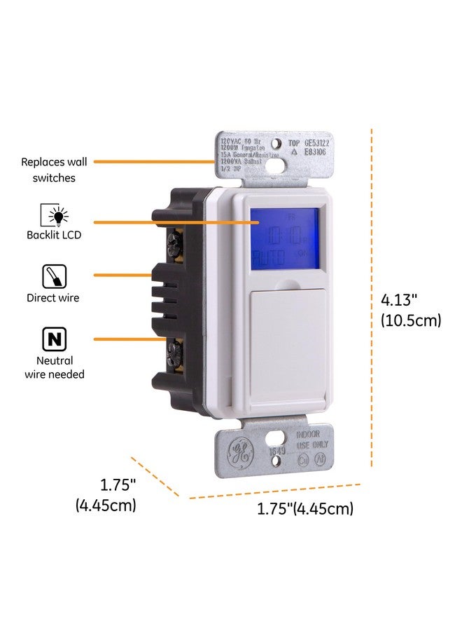 جي إي مؤقت GE SunSmart الرقمي المُثبّت في الحائط - أوقات تشغيل/إيقاف يومية، إعدادات قابلة للبرمجة، إعدادات مُسبقة للشروق والغروب، أمان أثناء العطلات - إضاءة بيضاء ولوزيّة، مروحة، مفتاح تدفئة - 32787 - Image 2