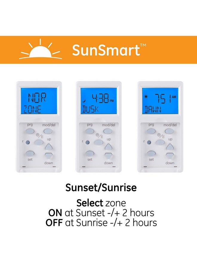 جي إي مؤقت GE SunSmart الرقمي المُثبّت في الحائط - أوقات تشغيل/إيقاف يومية، إعدادات قابلة للبرمجة، إعدادات مُسبقة للشروق والغروب، أمان أثناء العطلات - إضاءة بيضاء ولوزيّة، مروحة، مفتاح تدفئة - 32787 - Image 4