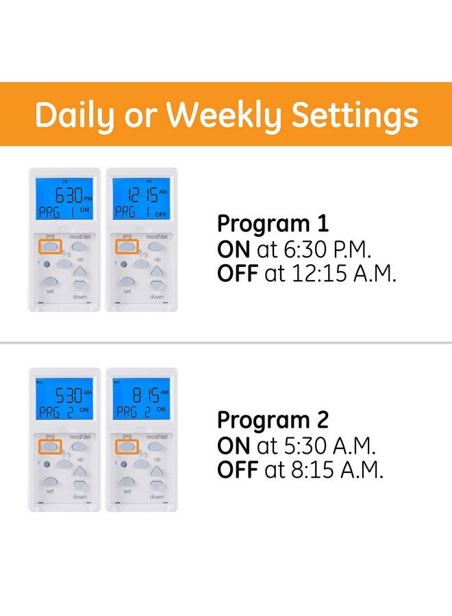 جي إي مؤقت GE SunSmart الرقمي المُثبّت في الحائط - أوقات تشغيل/إيقاف يومية، إعدادات قابلة للبرمجة، إعدادات مُسبقة للشروق والغروب، أمان أثناء العطلات - إضاءة بيضاء ولوزيّة، مروحة، مفتاح تدفئة - 32787 - Image 5
