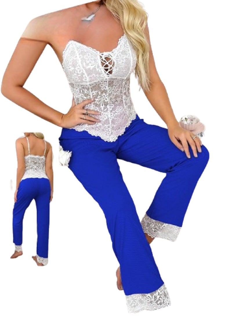 MANIKAN MANIKAN Women's Lace Cami Top, Pink Pants Set 