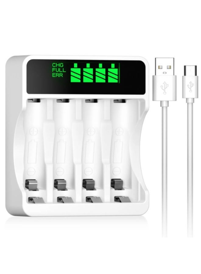 بيستون شاحن بطاريات ذكي بشاشة LCD طراز C9026L لبطاريات AA/AAA القابلة لإعادة الشحن، مزود بـ 4 بطاريات AA سعة 2500 مللي أمبير من نوع Ni-MH، يدعم الشحن السريع عبر منفذي USB وType-C، ويحتوي على 4 فتحات، مع حماية أمان متقدمة. - Image 2