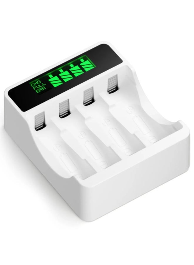 بيستون شاحن بطاريات ذكي بشاشة LCD طراز C9026L لبطاريات AA/AAA القابلة لإعادة الشحن، مزود بـ 4 بطاريات AA سعة 2500 مللي أمبير من نوع Ni-MH، يدعم الشحن السريع عبر منفذي USB وType-C، ويحتوي على 4 فتحات، مع حماية أمان متقدمة. - Image 4