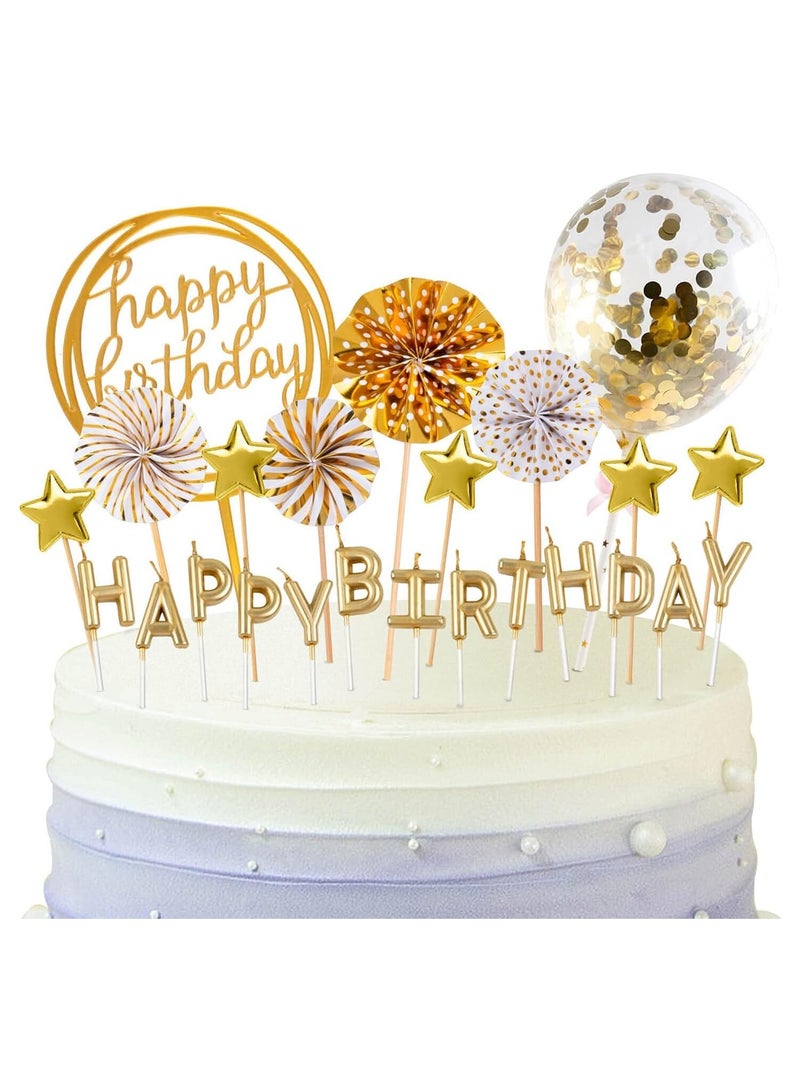 24PCS Birthday Candles Set - Cake Topper Decoration with Cake Candles Confetti Balloon Stars and Fan Cupcake Toppers Birthday Cake Decor for Birthday Party Celebration - Image 1