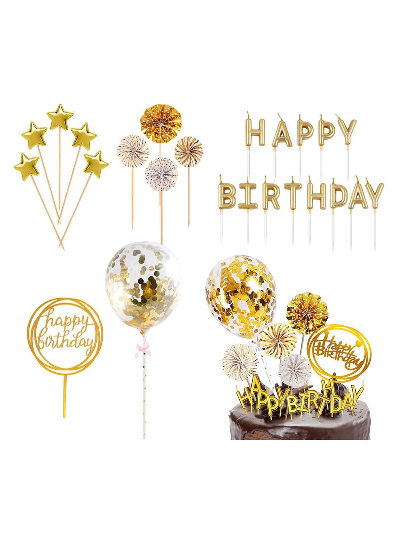 24PCS Birthday Candles Set - Cake Topper Decoration with Cake Candles Confetti Balloon Stars and Fan Cupcake Toppers Birthday Cake Decor for Birthday Party Celebration - Image 2