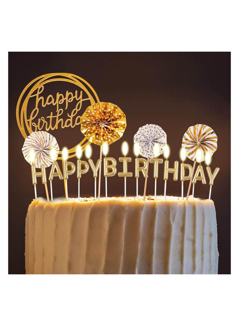 24PCS Birthday Candles Set - Cake Topper Decoration with Cake Candles Confetti Balloon Stars and Fan Cupcake Toppers Birthday Cake Decor for Birthday Party Celebration - Image 4