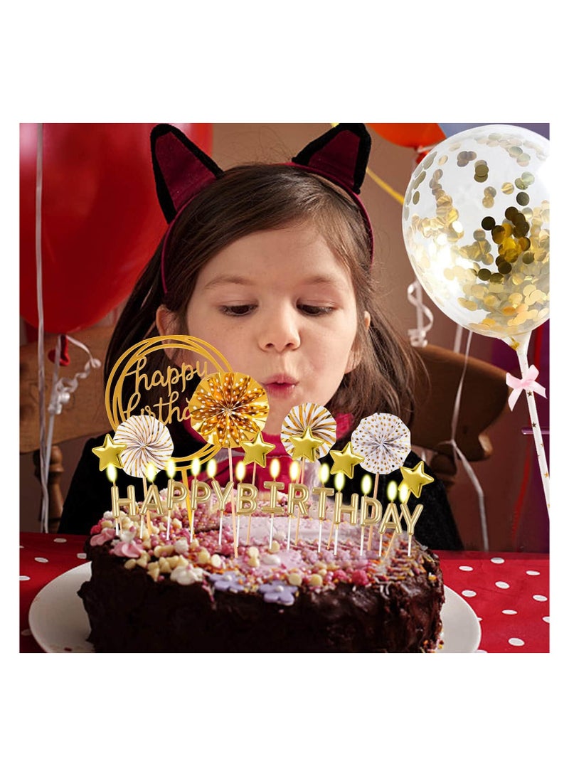 24PCS Birthday Candles Set - Cake Topper Decoration with Cake Candles Confetti Balloon Stars and Fan Cupcake Toppers Birthday Cake Decor for Birthday Party Celebration - Image 5