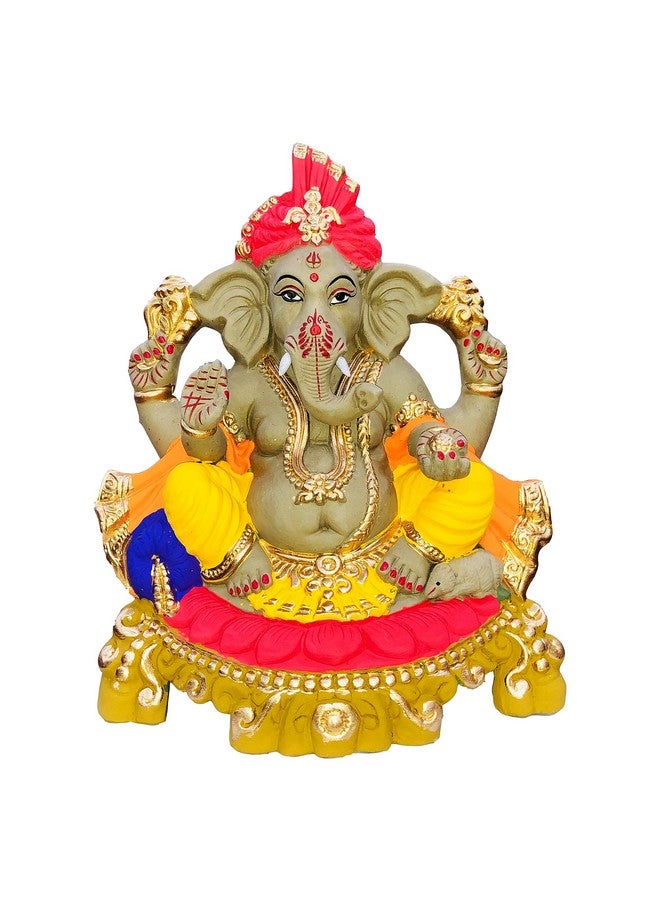 SHOPMEFAST Eco Friendly Biodegradable Ganesh Murti Mitti Ganpati Statue for Visarjan Home Decor Religious God Water Soluble Clay Idol (Natural) (Size: 12 inches) - Image 1