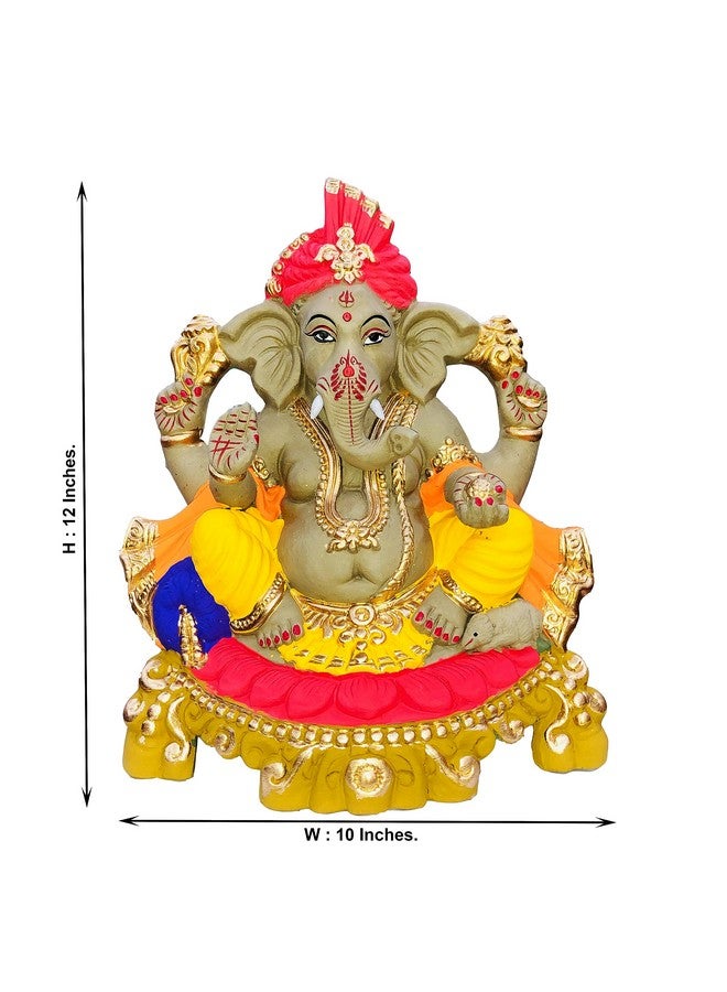 SHOPMEFAST Eco Friendly Biodegradable Ganesh Murti Mitti Ganpati Statue for Visarjan Home Decor Religious God Water Soluble Clay Idol (Natural) (Size: 12 inches) - Image 2