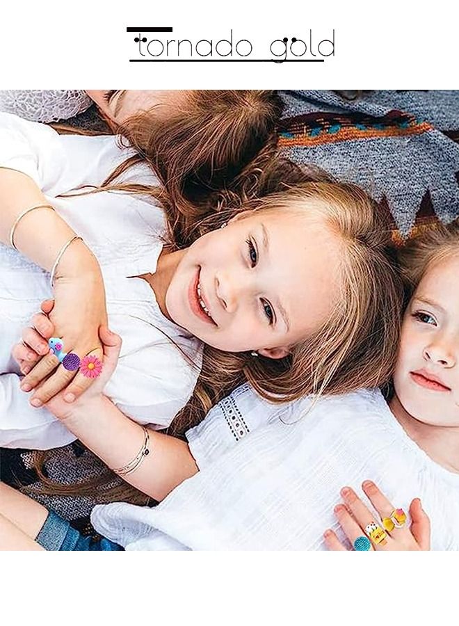 24 قطعة من الخواتم اللطيفة للفتيات الصغيرات مجموعة خواتم مجوهرات غير مكررة وقابلة للتعديل للعب التظاهري وخواتم اللباس