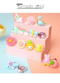 tornado gold 24pcs Cute Rings Little Girls Jewelry Ring Set No Duplicate Adjustable Pretend Play and Dress Up Rings  - Image 2
