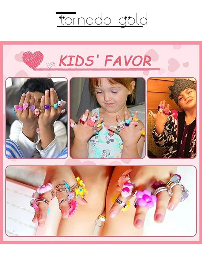 24 قطعة من الخواتم اللطيفة للفتيات الصغيرات مجموعة خواتم مجوهرات غير مكررة وقابلة للتعديل للعب التظاهري وخواتم اللباس