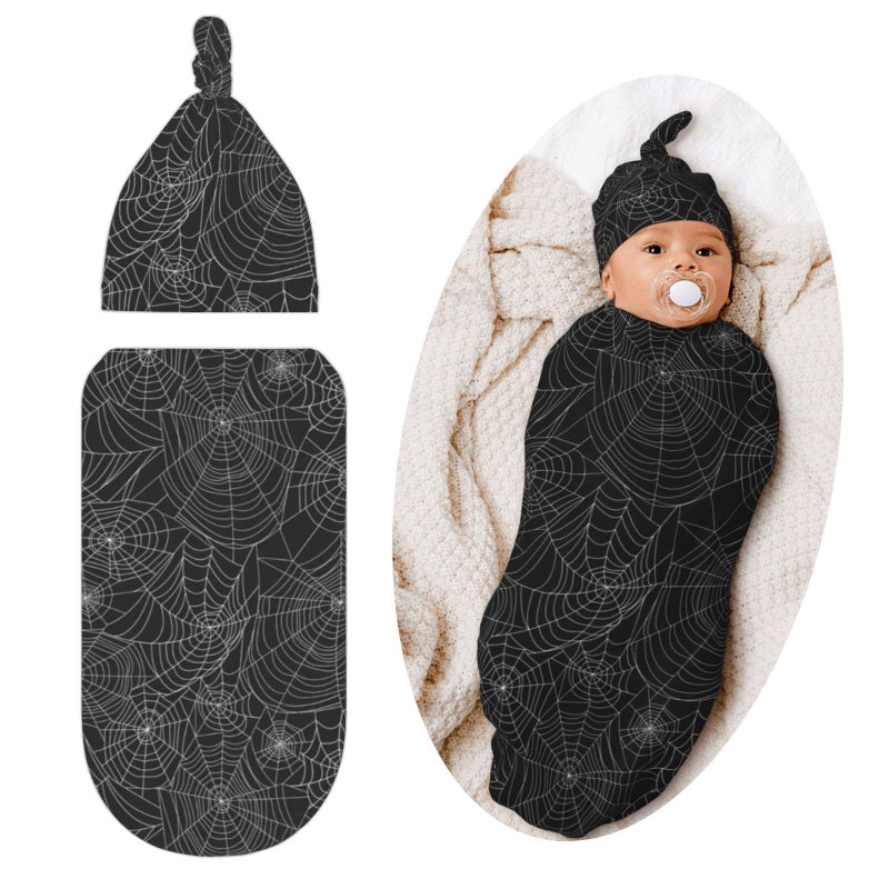 Qwalnely Gothic Swaddle Blanket with Hat for Baby, Swaddling Halloween Theme Baby Stuff - Image 1