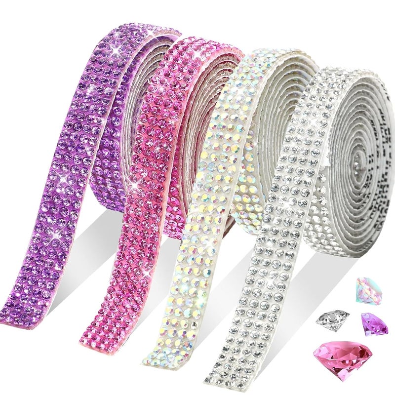CoolShef 4 Rolls Self-Adhesive Rhinestone Ribbon Tape– Glitter Resin Diamond Strips, Bling Rhinestone Stickers for DIY Art Crafts, Fabric, Wedding, Party and Home Decoration - Image 1