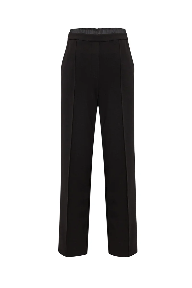 EXQUISE Elasticated Waist, Pocketed Knitted Regular Pants