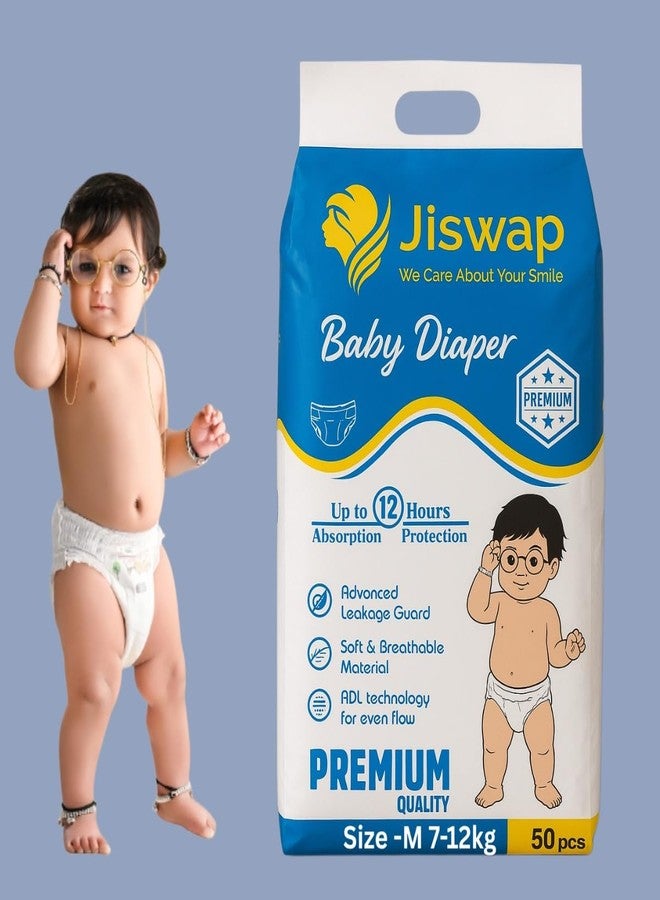Jiswap Ultra Absorbent Baby Diapers – Soft, Leak-Proof, Hypoallergenic, and Breathable Diapers for Newborns, Infants & Toddlers – Skin-Friendly, Eco-Friendly, and Comfortable – 50 Count (M) - Image 1