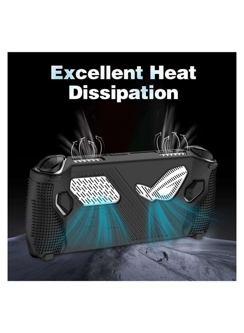 سيوسي حافظة واقية بحامل Rog Ally، واقي ملحقات السيليكون Azonee، مسند للحماية الكاملة، حافظة مضادة للخدش والسقوط وغير قابلة للانزلاق مع زوج من مقابض الإبهام، أسود - Image 2