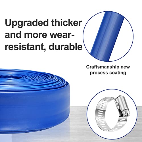 YASHINE PVC HOSE 11250ft Pool Backwash Hose Heavy Duty Reinforced Blue PVC Lay Flat Water For Swimming Drain Pools and Clean Filters with 2 Clamp - Image 3