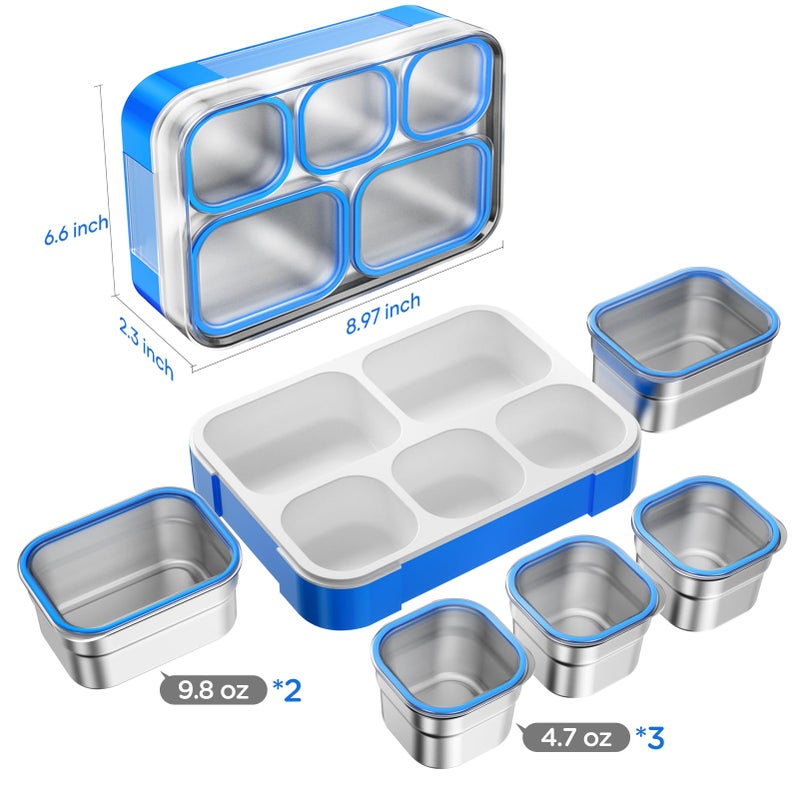 DaCool Lunch Box Stainless Steel Bento for Kids Adults Leakproof BPA-Free with Lunch Bag Metal Lunch Containers Tray 5-Compartment with Fork for Boy Food Snack Containers for School Outdoors Navy-Blue - Image 5
